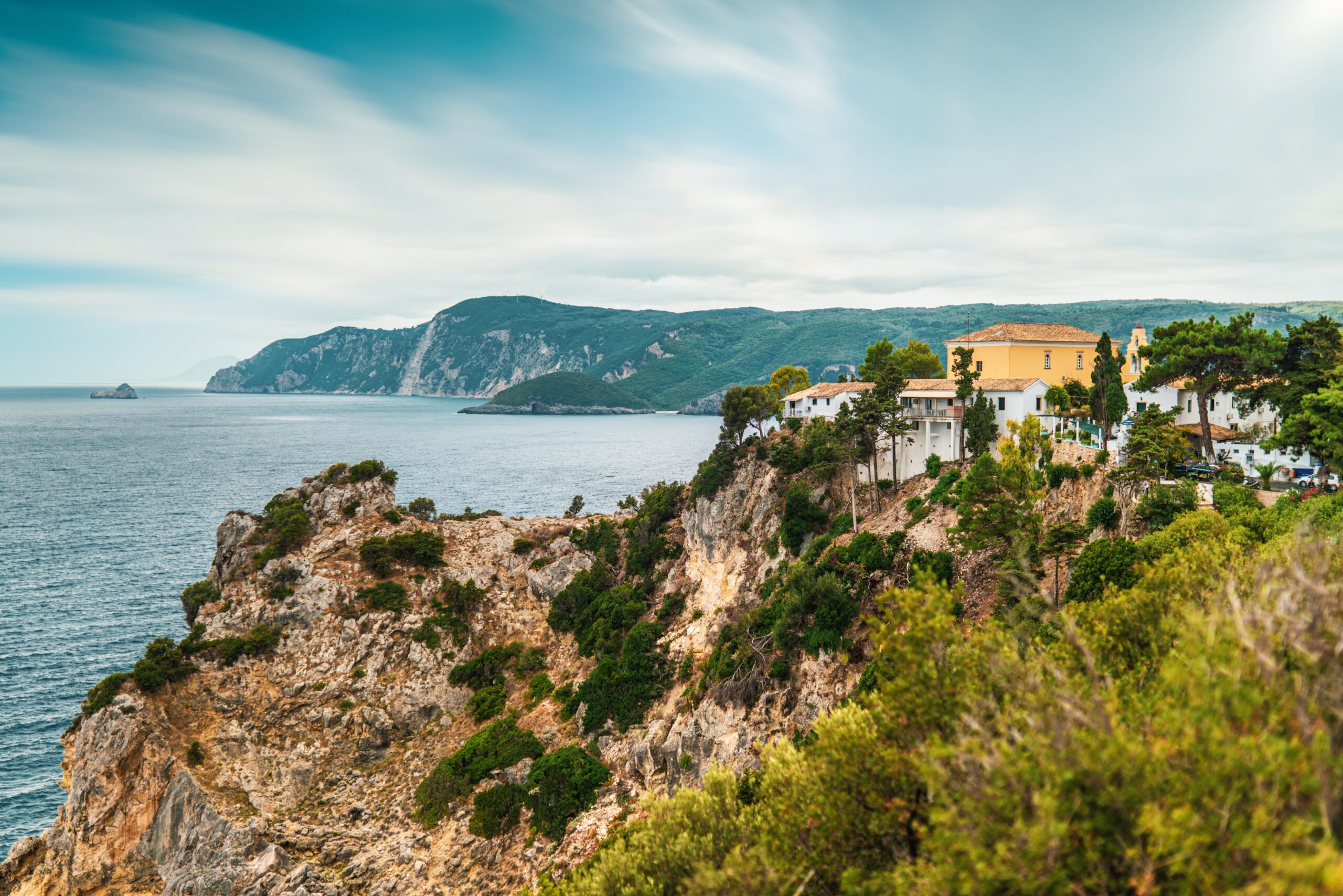 Buildings standing on high hill above Mediterranean sea Venice
